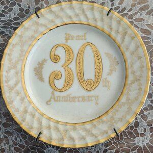 Vintage 30th Pearl Anniversary Decorative Plate – Gold Trim Wall Plate